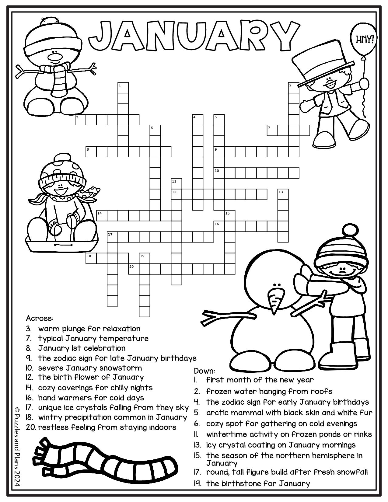 january crossword puzzle printable for kids - puzzlesandplans